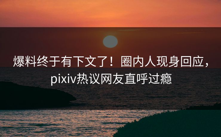爆料终于有下文了！圈内人现身回应，pixiv热议网友直呼过瘾