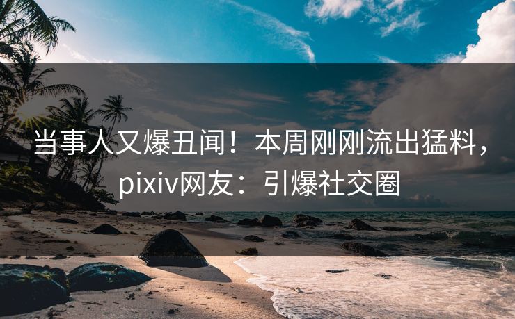 当事人又爆丑闻！本周刚刚流出猛料，pixiv网友：引爆社交圈